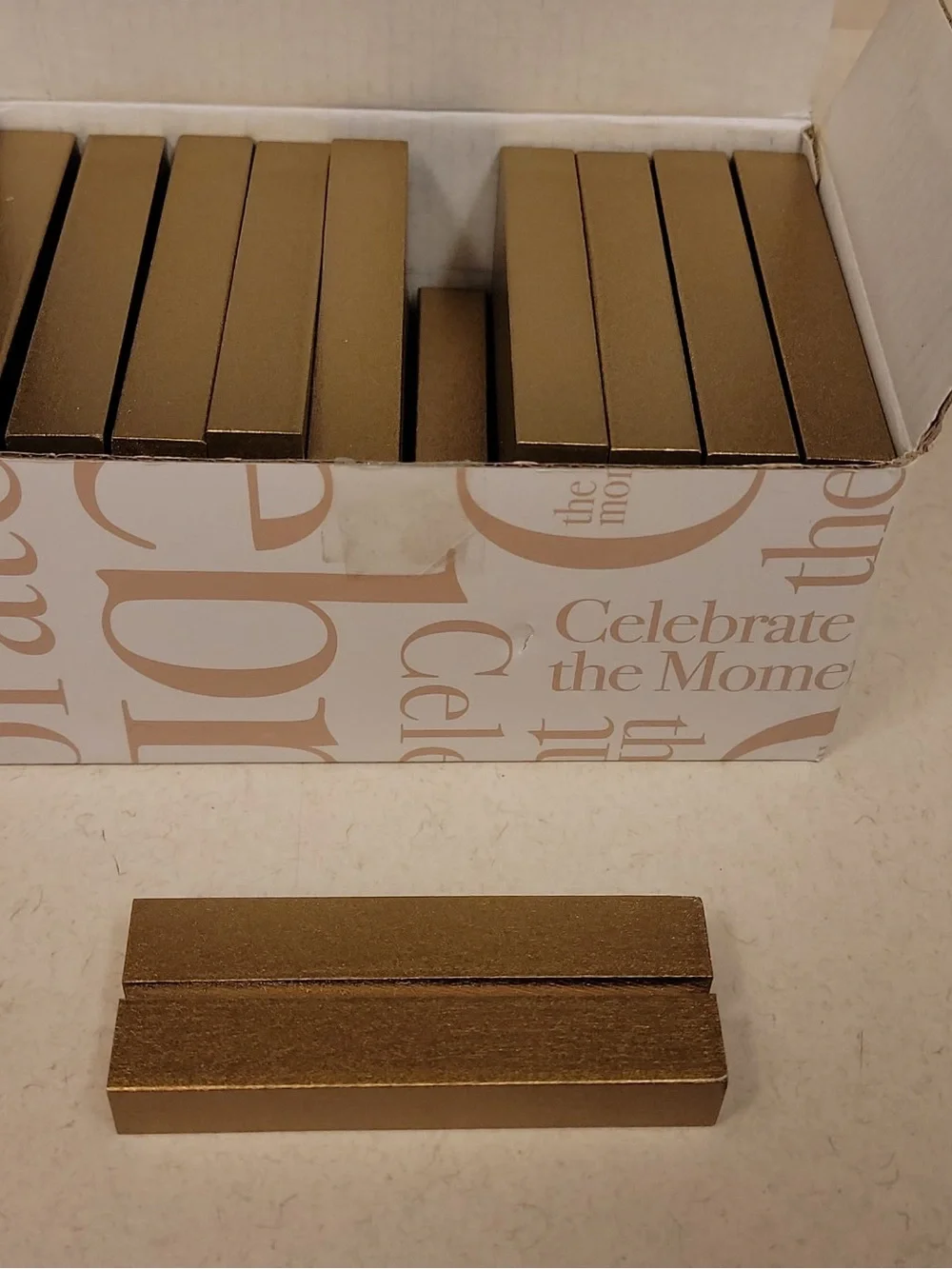 Set of 20 - Metallic Gold Wooden Rectangular Table Number Holders